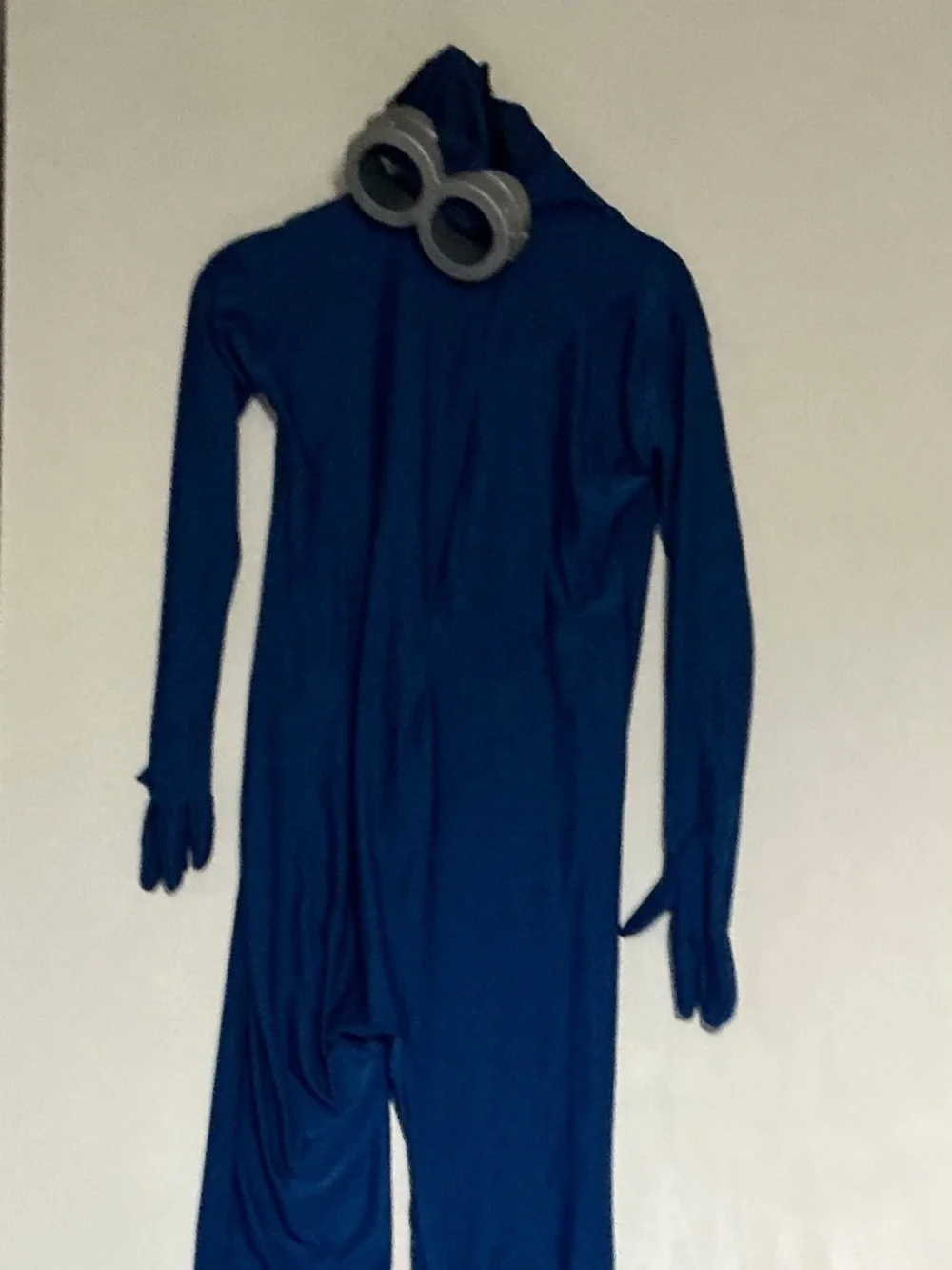 Blue morph suit with minion glasses medium